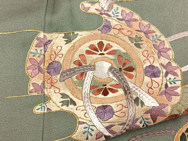 平和屋着物■色留訪問着 総刺繍 鏡裏花文 金糸 正絹 逸品 BAAY5936yc