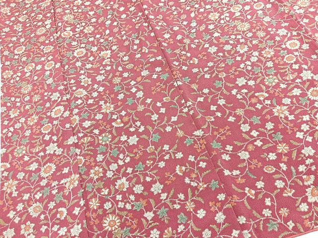 平和屋着物■上質な小紋 更紗花文 鬼しぼ縮緬 正絹 逸品 BAAY5937yc