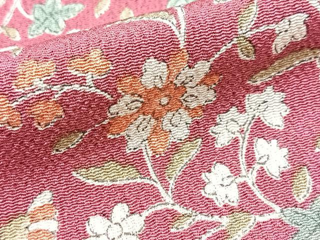平和屋着物■上質な小紋 更紗花文 鬼しぼ縮緬 正絹 逸品 BAAY5937yc