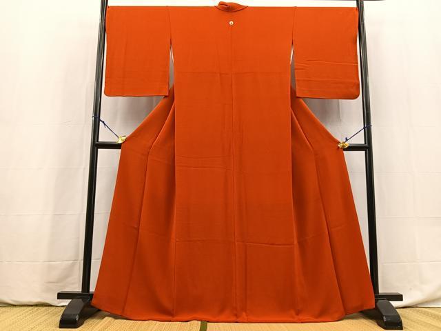 平和屋着物●上質な色無地 赤丹色 鬼しぼ縮緬 正絹 逸品 BAAY5939yc