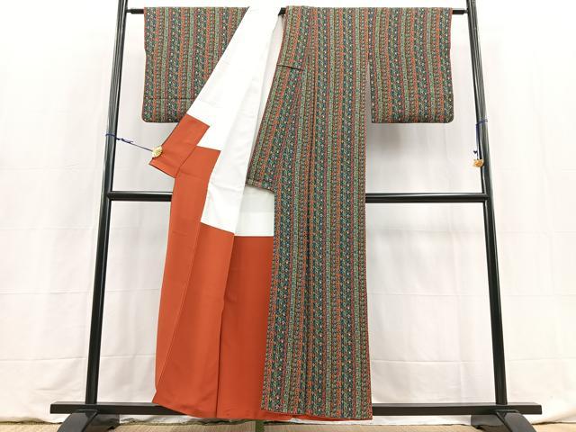 平和屋着物■上質な小紋 更紗間道 鬼しぼ縮緬 正絹 逸品 BAAY5948yc
