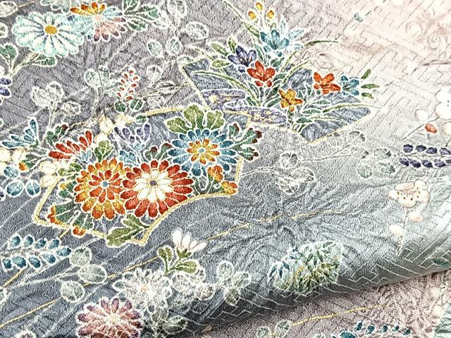 平和屋着物■上質な小紋 絞り 地紙花蝶文 暈し染め 金彩 正絹 逸品 BAAY5951yc