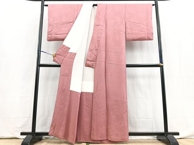平和屋着物■上質な色無地 作家物 草葉地紋 長春色 正絹 逸品 BAAY5955yc