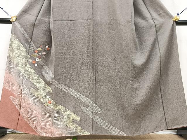 平和屋着物■訪問着 刺繍 草花文 暈し染め 金彩 正絹 逸品 BAAY5972yc