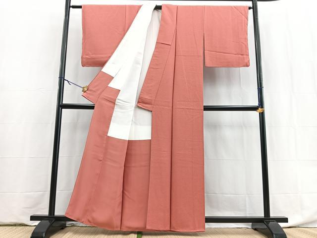 平和屋着物■上質な色無地 紋意匠 真朱色 正絹 逸品 未使用 BAAY5992yc