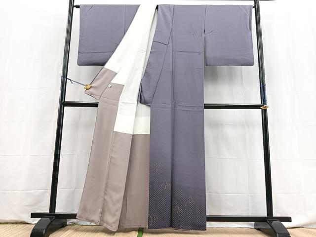 平和屋着物■色留訪問着 枝垂れ柳文 薄鼠色 暈し染め 金彩 正絹 逸品 BAAY5997yc