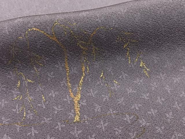 平和屋着物■色留訪問着 枝垂れ柳文 薄鼠色 暈し染め 金彩 正絹 逸品 BAAY5997yc
