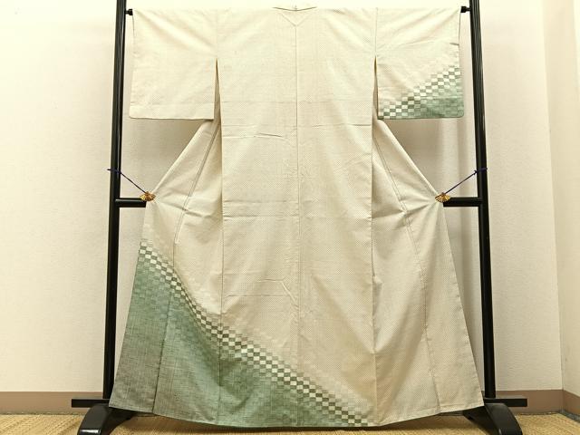 平和屋着物■訪問着 紬地 市松絣文様 正絹 逸品 BAAY6005hj