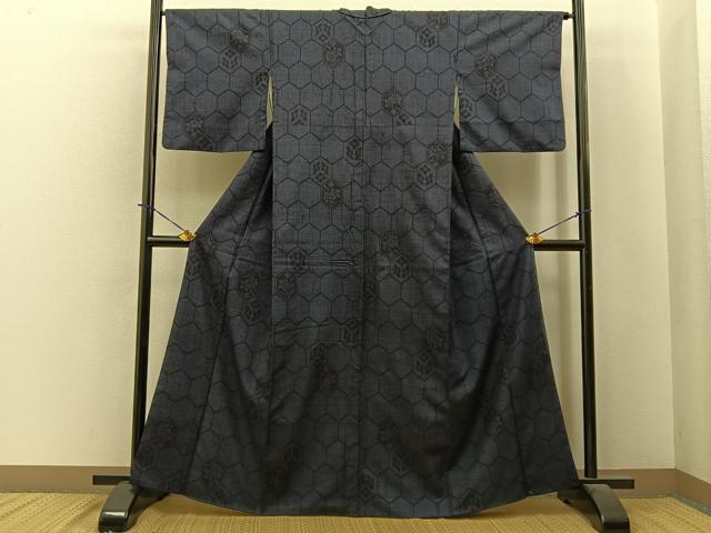 平和屋着物●結城紬 80亀甲 亀甲花文 正絹 逸品 BAAY6008hj