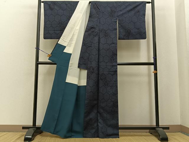 平和屋着物●結城紬 80亀甲 亀甲花文 正絹 逸品 BAAY6008hj