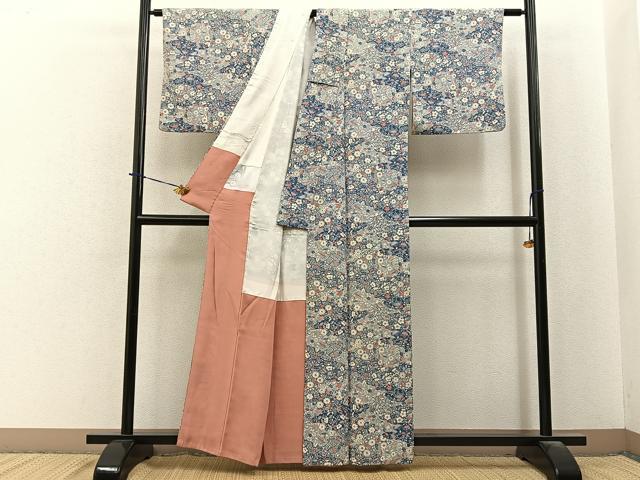 平和屋着物■上質な小紋 雲取花文 正絹 逸品 BAAY6016hj