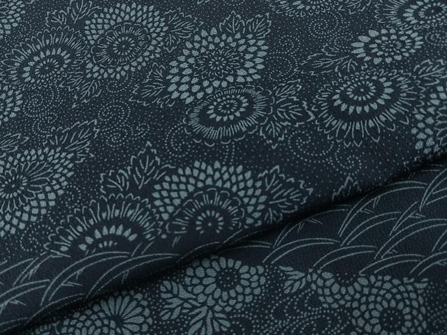 平和屋着物●訪問着 藍 型染め 菊唐草文 正絹 逸品 BAAY6020hj