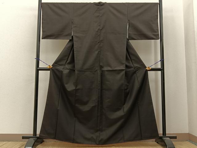 平和屋着物●本場縞大島紬 色無地 赤墨色 正絹 逸品 BAAY6032hj