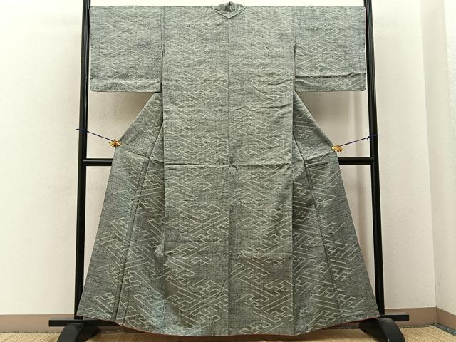 平和屋着物■上質な紬 紗綾形文様 正絹 逸品 BAAY6035hj
