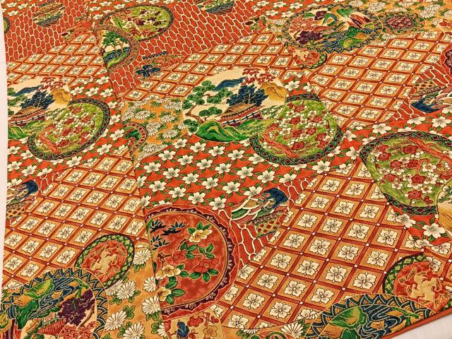平和屋着物■上質な小紋 風景花絵皿文 正絹 逸品 BAAY6044hj