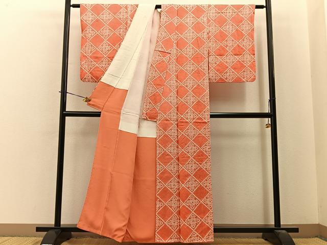 平和屋着物■上質な小紋 総絞り 菱文様 正絹 逸品 BAAY6045hj