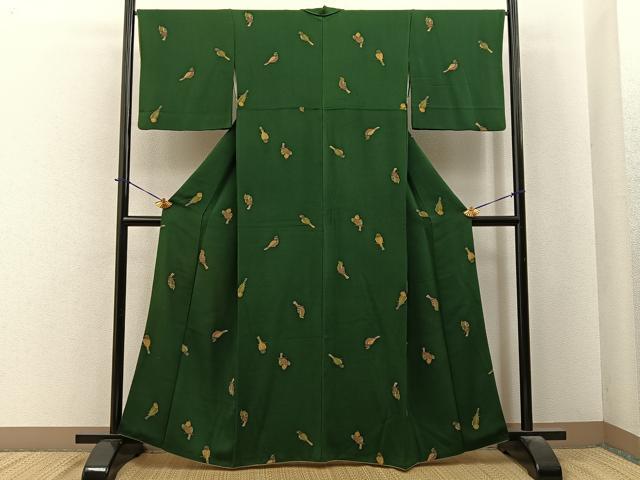 平和屋着物●上質な小紋 休み鳥 鬼しぼ縮緬 正絹 逸品 BAAY6050hj
