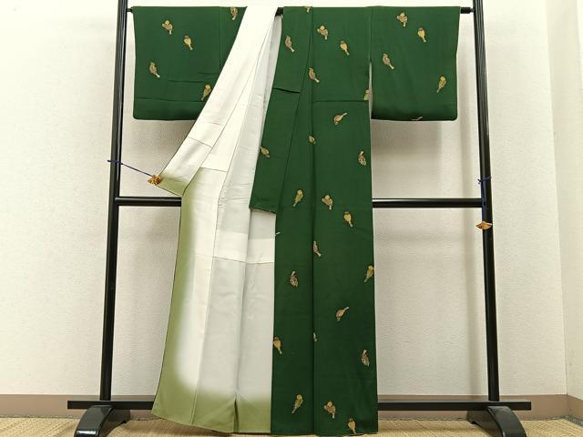 平和屋着物●上質な小紋 休み鳥 鬼しぼ縮緬 正絹 逸品 BAAY6050hj