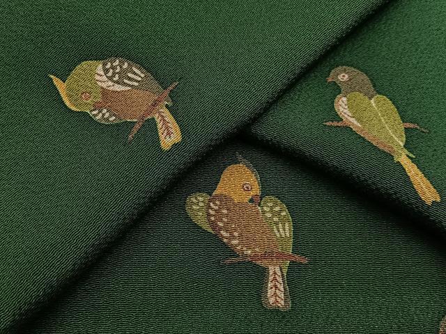 平和屋着物●上質な小紋 休み鳥 鬼しぼ縮緬 正絹 逸品 BAAY6050hj