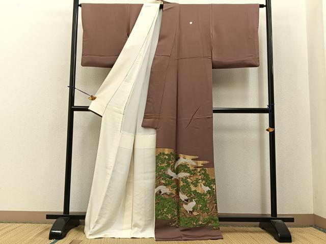 平和屋着物●豪華色留袖 寿光織 群鶴浜松文 正絹 逸品 BAAY6072hj