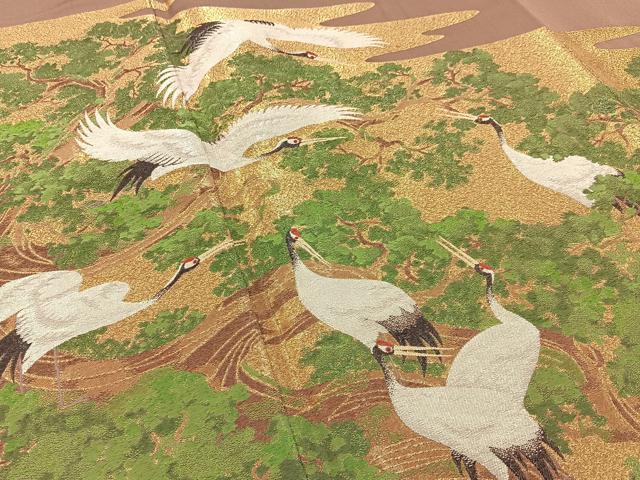 平和屋着物●豪華色留袖 寿光織 群鶴浜松文 正絹 逸品 BAAY6072hj