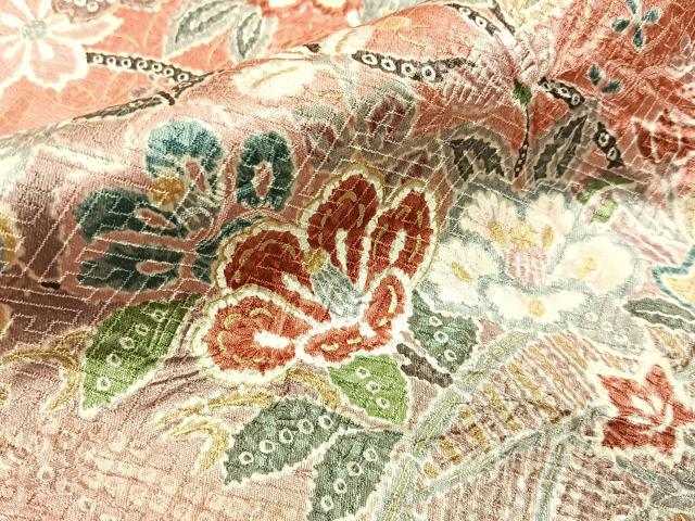平和屋着物■上質な小紋 絞り 地紙花鳥文 暈し染め 金彩 正絹 逸品 未使用 BAAY6077hj