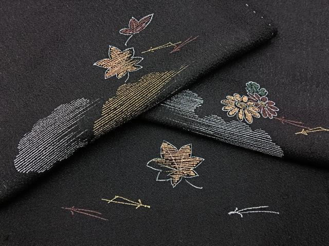 平和屋着物■上質な小紋 吹き寄せ文 黒地 金彩 正絹 逸品 BAAY6086hj