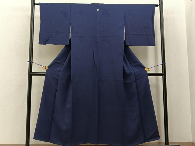 平和屋着物■上質な色無地 亀甲花地紋 藍鉄色 正絹 逸品 BAAY6091hj