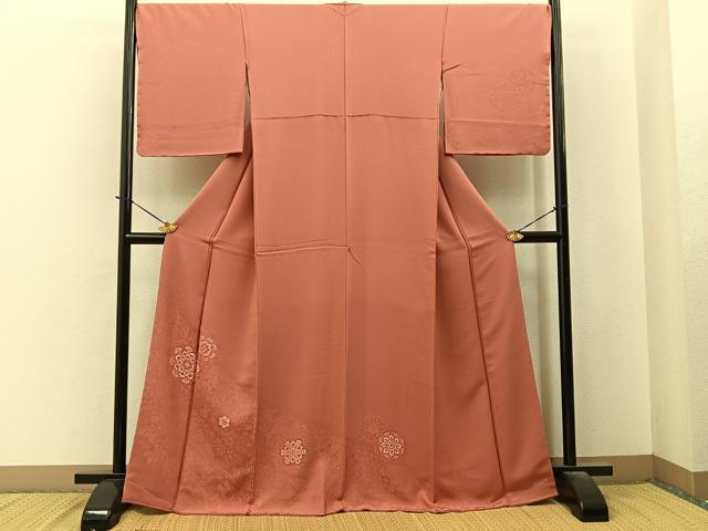 平和屋着物●無地絵羽訪問着 正倉院花文 甚三紅色 正絹 逸品 未使用 BAAY6092hj