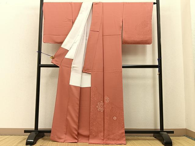 平和屋着物●無地絵羽訪問着 正倉院花文 甚三紅色 正絹 逸品 未使用 BAAY6092hj
