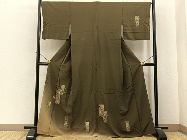 平和屋着物●訪問着 刺繍 短冊秋草文 暈し染め 金彩 正絹 逸品 BAAY6102hj
