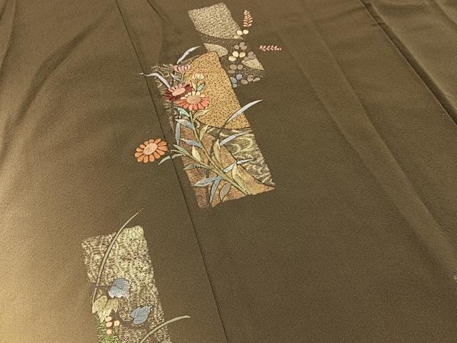 平和屋着物●訪問着 刺繍 短冊秋草文 暈し染め 金彩 正絹 逸品 BAAY6102hj