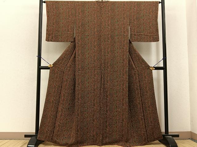 平和屋着物■上質な小紋 動物更紗花文 鬼しぼ縮緬 正絹 逸品 BAAY6104hj