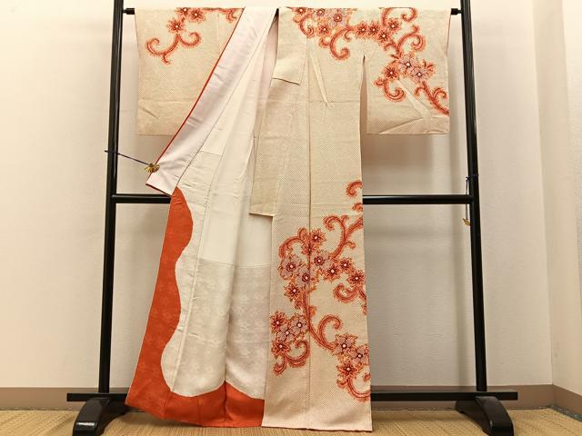 平和屋着物●訪問着 総絞り 花唐草文 正絹 逸品 BAAY6106hj