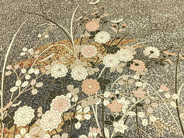 平和屋着物●訪問着 籬秋草文 たたき染め 黒地 金彩 正絹 逸品 BAAY6112hj