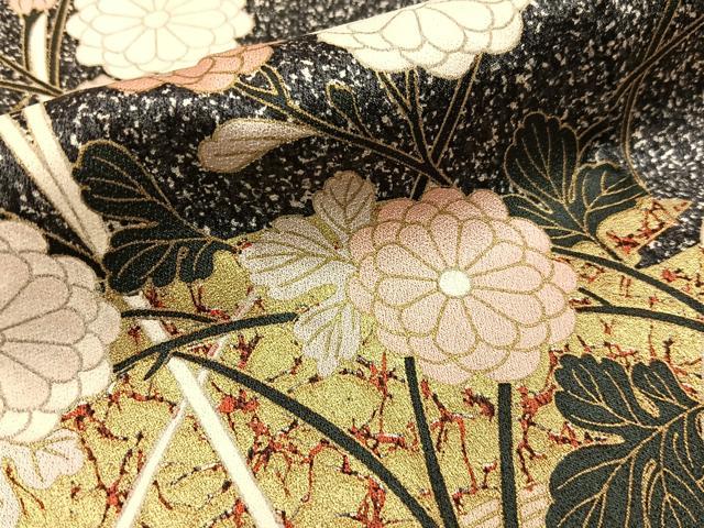平和屋着物●訪問着 籬秋草文 たたき染め 黒地 金彩 正絹 逸品 BAAY6112hj