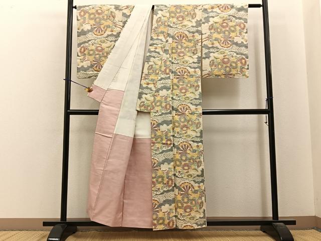 平和屋着物■上質な紬 片輪車花文 正絹 逸品 未使用 BAAY6115hj