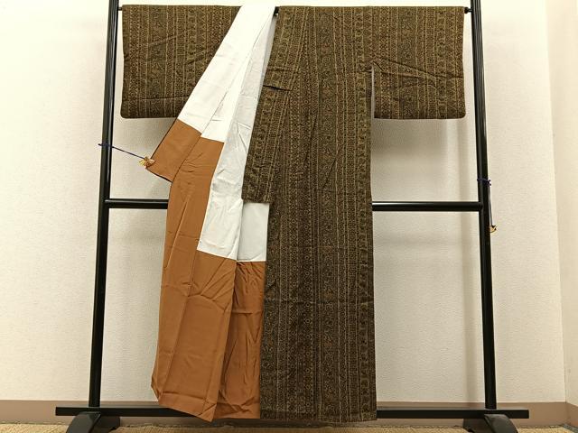 平和屋着物■上質な小紋 紬地 更紗花間道 正絹 逸品 BAAY6131hj