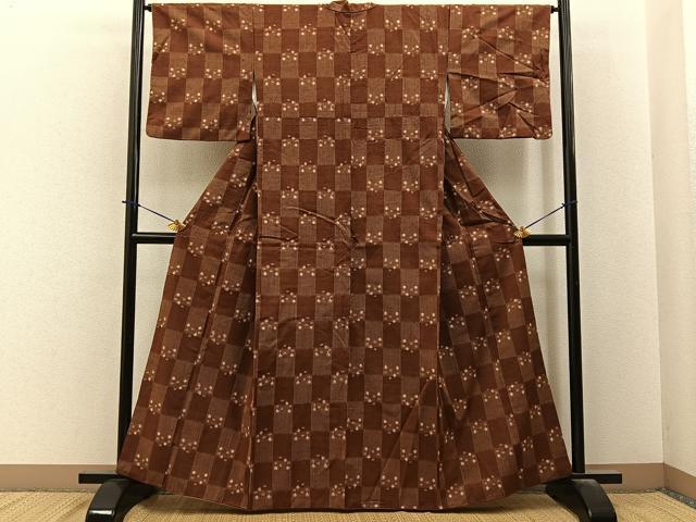 平和屋着物■上質な紬 市松あられ文様 正絹 逸品 BAAY6132hj