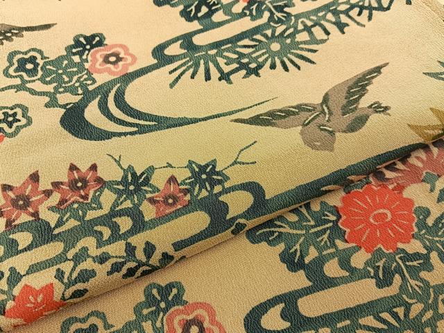 平和屋着物■上質な小紋 型染め 花鳥文 正絹 逸品 BAAY6133hj