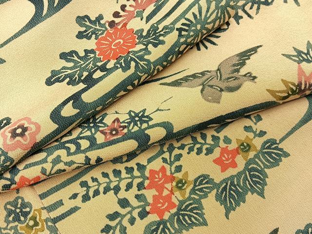 平和屋着物■上質な小紋 型染め 花鳥文 正絹 逸品 BAAY6133hj