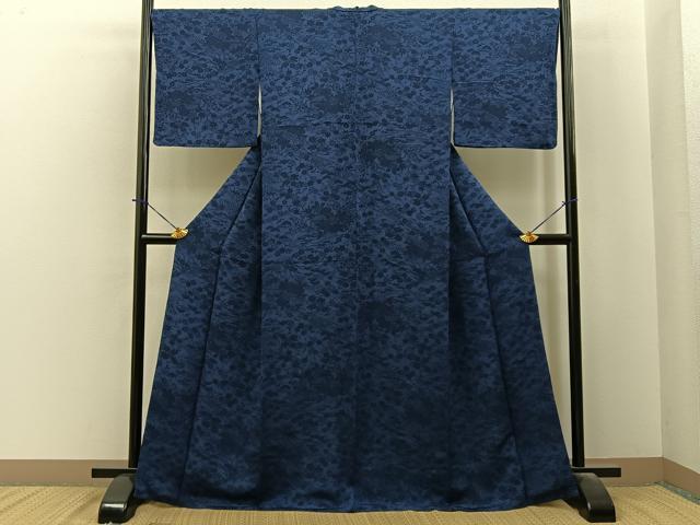 平和屋着物●上質な小紋 藍 型染め 松竹梅 流水花文 正絹 逸品 BAAY6136hj