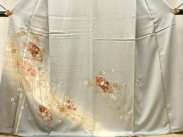 平和屋着物●訪問着 流水扇面花文 暈し染め 金彩 正絹 逸品 BAAY6137hj