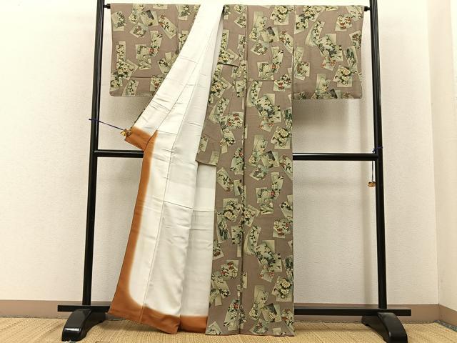 平和屋着物■上質な小紋 短冊花鳥文 金彩 鬼しぼ縮緬 正絹 逸品 BAAY6146hj