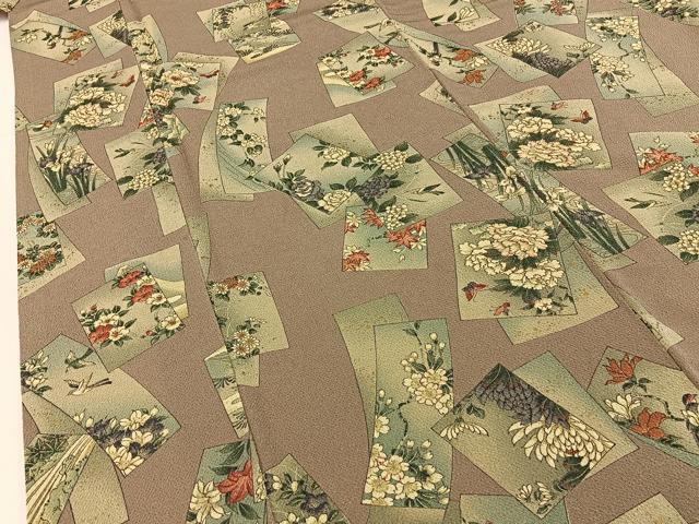 平和屋着物■上質な小紋 短冊花鳥文 金彩 鬼しぼ縮緬 正絹 逸品 BAAY6146hj