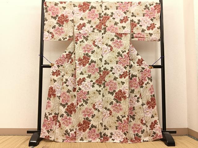 平和屋着物●上質な小紋 花尽くし 鬼しぼ縮緬 正絹 逸品 BAAY6148hj