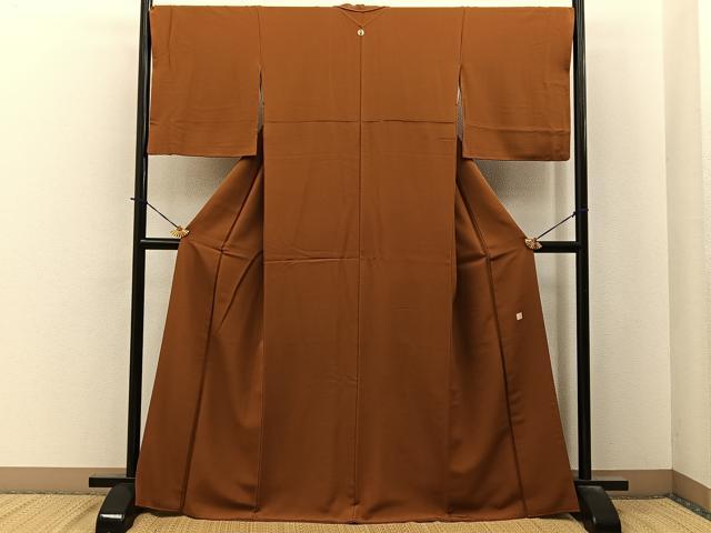 平和屋着物●上質な色無地 作家物 土色 正絹 逸品 BAAY6155hj