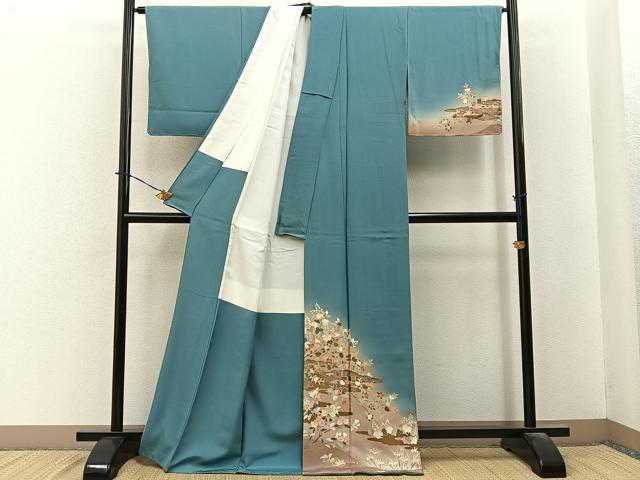 平和屋着物●訪問着 雲隠れ草花文 暈し染め 金彩 正絹 逸品 未使用 BAAY6172hj