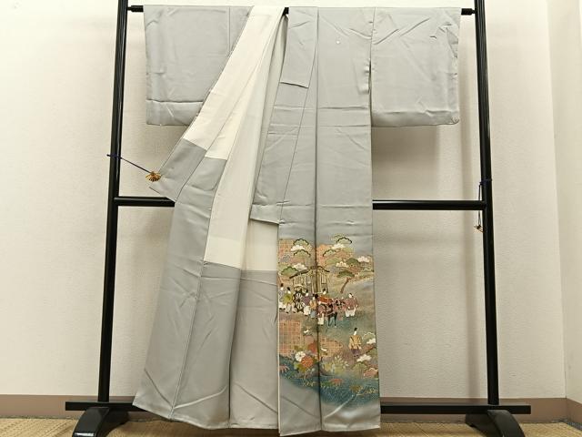 平和屋着物■豪華色留袖 駒刺繍 平安人物文 暈し染め 金彩 正絹 逸品 BAAY6176hj