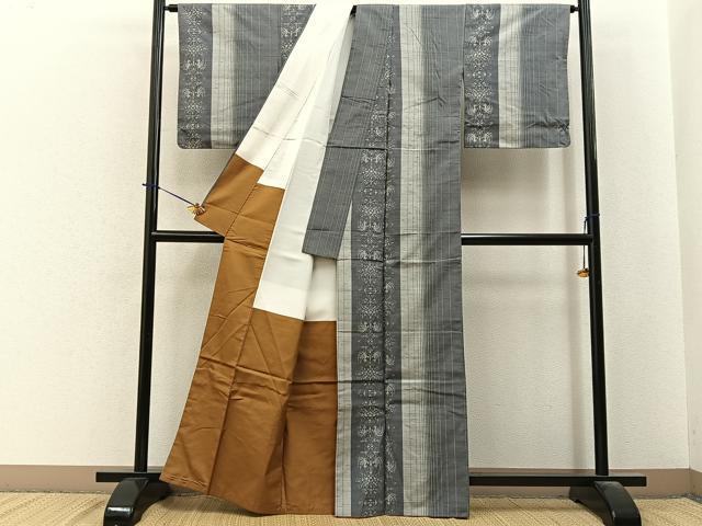 平和屋着物■上質な紬 向かい鳳凰間道 正絹 逸品 BAAY6178hj